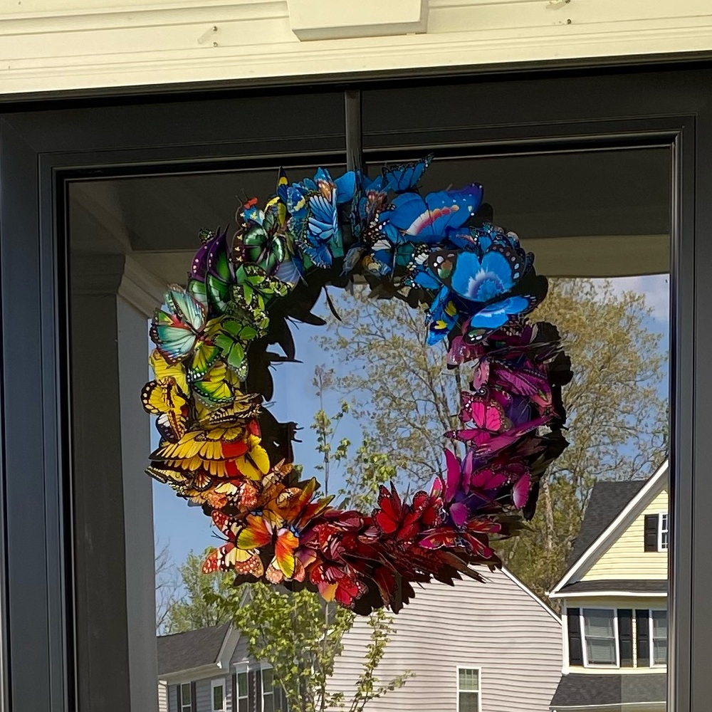 Beautiful, Custom Made, Rainbow Butterfly Wreath